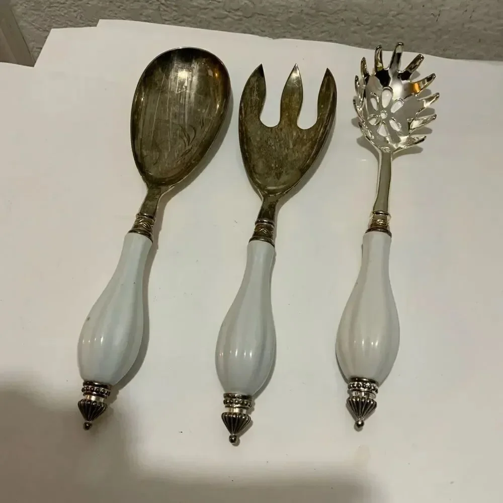 Godinger Art Co. Silver Plated 3 Pc. Hostess Serving Set w/ Porcelain Handle G2